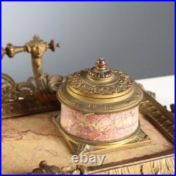 Encrier de Bureau Ancien Bronze Marbre Europe XIXe Siècle Original