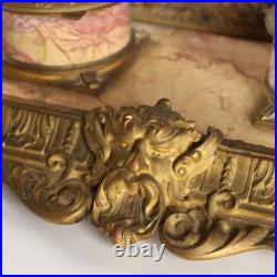 Encrier de Bureau Ancien Bronze Marbre Europe XIXe Siècle Original