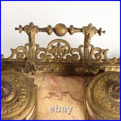 Encrier de Bureau Ancien Bronze Marbre Europe XIXe Siècle Original