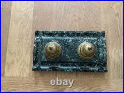 Encrier double ancien en bronze doré et marbre vert XIXe siècle