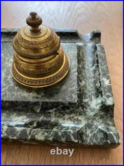 Encrier double ancien en bronze doré et marbre vert XIXe siècle
