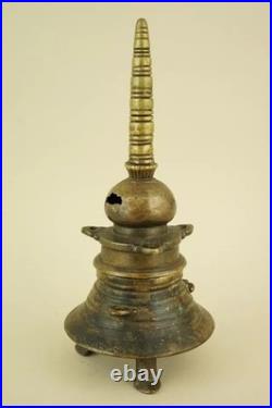 Encrier indien ancien en forme de pagode, bronze doré, Inde, XIXe siècle