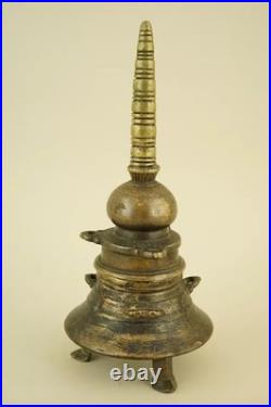 Encrier indien ancien en forme de pagode, bronze doré, Inde, XIXe siècle