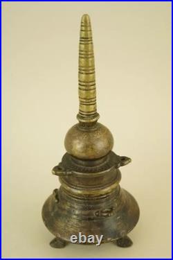 Encrier indien ancien en forme de pagode, bronze doré, Inde, XIXe siècle