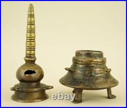 Encrier indien ancien en forme de pagode, bronze doré, Inde, XIXe siècle