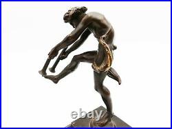 Époque XIXe siècle sculpture en bronze jeune satyre jouant de la double flûte