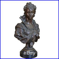 Eutope Bouret XIX Siècle Sculpture en Bronze Buste de Femme Noble D'Époque'800