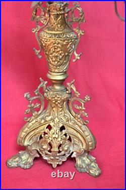 GRAND ORNEMENT d'autel & bougeoir assorti BRONZE & LAITON XIXe 19e siècle 19th