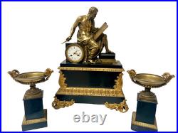 Garniture de cheminée Napoléon III en bronze et marbre XIX siècle