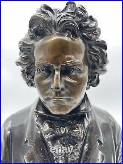 Grand Buste De Beethoven du XIX Eme Siècle Patine Bronze Signé Au Dos