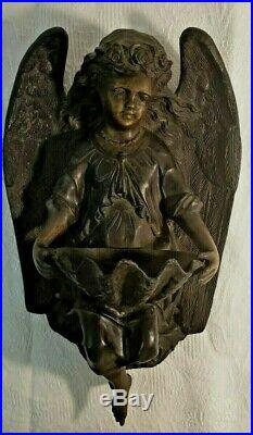 Grand bénitier statue ange bronze signé XIX eme siècle France 19 e