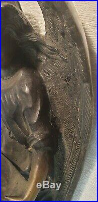 Grand bénitier statue ange bronze signé XIX eme siècle France 19 e