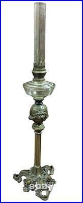 Grande Antique Lumière À Pétrole En Bronze Et Verre XIX Siècle