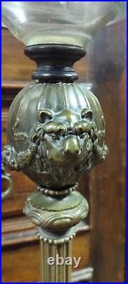 Grande Antique Lumière À Pétrole En Bronze Et Verre XIX Siècle
