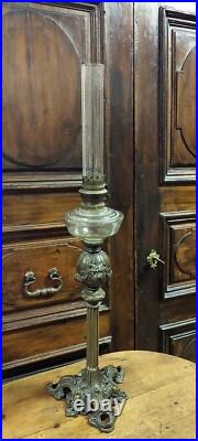 Grande Antique Lumière À Pétrole En Bronze Et Verre XIX Siècle