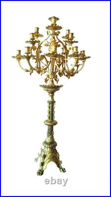 Grande Chandelier En Bronze D'Or Mercure, 15 Lumières, Selon Moitié' XIX Siècle
