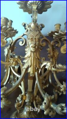 Grande Chandelier En Bronze D'Or Mercure, 15 Lumières, Selon Moitié' XIX Siècle