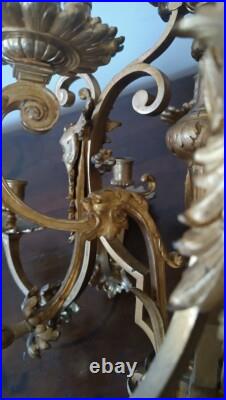 Grande Chandelier En Bronze D'Or Mercure, 15 Lumières, Selon Moitié' XIX Siècle