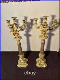 Grande Paire De Candélabres En Bronze Doré d'époque Empire, début XIX-eme Siècle