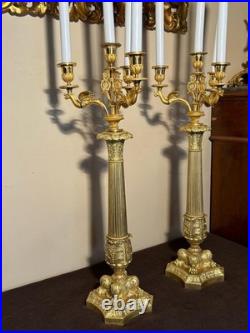 Grande Paire De Candélabres En Bronze Doré d'époque Empire, début XIX-eme Siècle