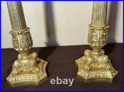 Grande Paire De Candélabres En Bronze Doré d'époque Empire, début XIX-eme Siècle