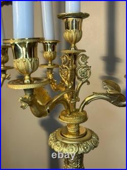 Grande Paire De Candélabres En Bronze Doré d'époque Empire, début XIX-eme Siècle
