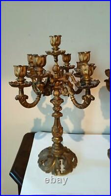 Grande Paire De Chandeliers En Bronze Doré Du XIX Siècle