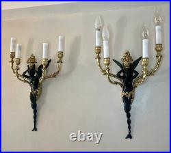 Grande paire d'appliques à 4 lumières, XIXe siècle, style Louis XVI Bronze Doré