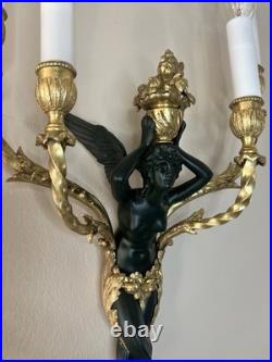 Grande paire d'appliques à 4 lumières, XIXe siècle, style Louis XVI Bronze Doré