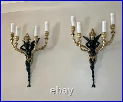 Grande paire d'appliques à 4 lumières, XIXe siècle, style Louis XVI Bronze Doré