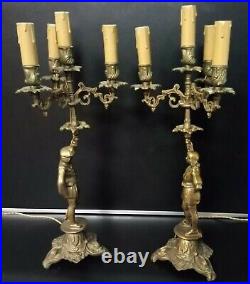 Grande paire de candélabres bronze XIXe siècle personnages 4 bras de feux