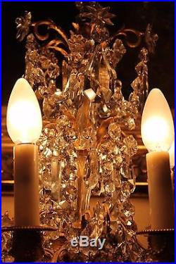 Grande paire de girandoles de style Louis XVI cristal et bronze doré XIX siècle