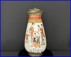 Grande pipe à eau chinoise en porcelaine et bronze, fin XIXe début XXe siècle