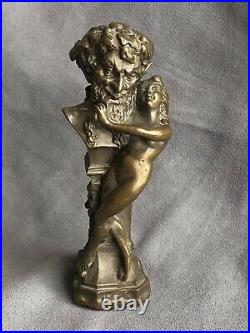 Gros Sceau Cachet Bronze Satyre Et Nymphe Dans Le Gout De Clodion XIX eme Siecle