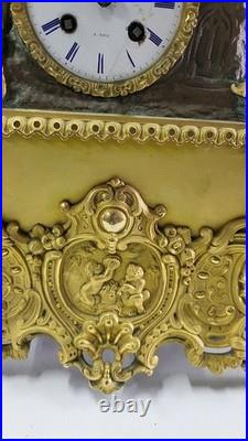 HORLOGE PENDULE LAURO NICE EN BRONZE DORE DU XIX ème SIECLE