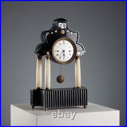 Horloge Ancienne Bois Albâtre Bronze France XIXe Siècle Originale