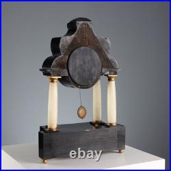 Horloge Ancienne Bois Albâtre Bronze France XIXe Siècle Originale