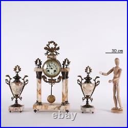 Horloge Triptyque Ancien Bronze Marbre France XIXe Siècle