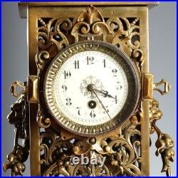 Horloge d'Appui Ancien Bronze Style Éclectique XIXe Siècle Original