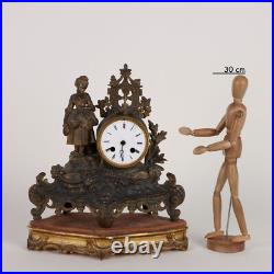 Horloge de Cheminée Ancien Antimoine Doré France XIXe Siècle Original