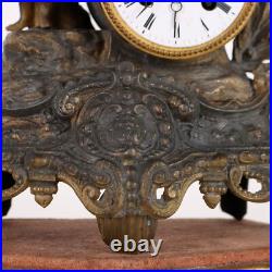 Horloge de Cheminée Ancien Antimoine Doré France XIXe Siècle Original