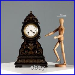 Horloge de Table Ancien Bois Bronze Nacre France XIXe Siècle Original