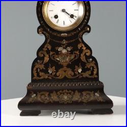 Horloge de Table Ancien Bois Bronze Nacre France XIXe Siècle Original