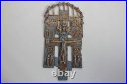 Icône Croix de crucifixion orthodoxe bronze émaillé Russie XIXe siècle (76094)