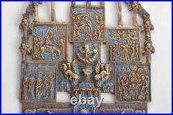 Icône Croix de crucifixion orthodoxe bronze émaillé Russie XIXe siècle (76094)