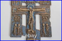 Icône Croix de crucifixion orthodoxe bronze émaillé Russie XIXe siècle (76094)