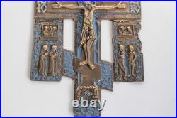 Icône Croix de crucifixion orthodoxe bronze émaillé Russie XIXe siècle (76094)