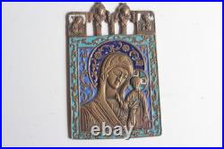 Icône bronze émaillé Vierge à l'enfant Russie XIXe siècle (73154)