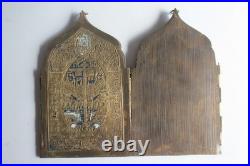 Icône quadriptyque bronze émaillé 12 Grandes fêtes Russie XIXe siècle (73147)