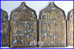 Icône quadriptyque bronze émaillé 12 Grandes fêtes Russie XIXe siècle (73147)